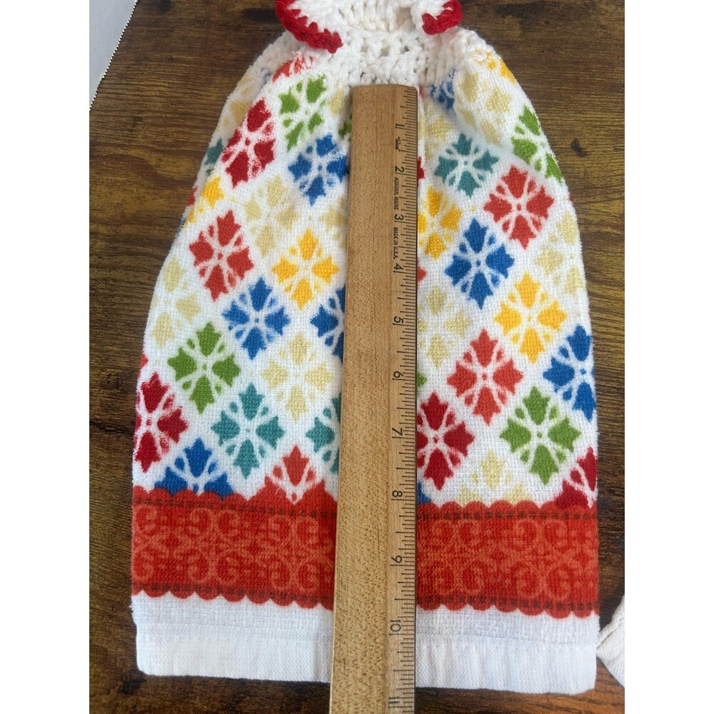 Set 2 Crochet Top Hanging Kitchen Towels Colorful Nordic Farmhouse Decor - Picture 10 of 11
